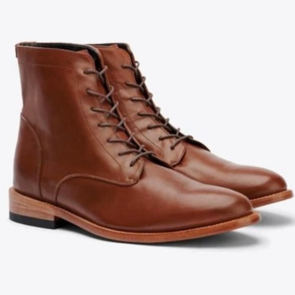 Nisolo Luciano Boot Saddle Brown Leather Men's Ankle Bootie Lace Up Minimalist